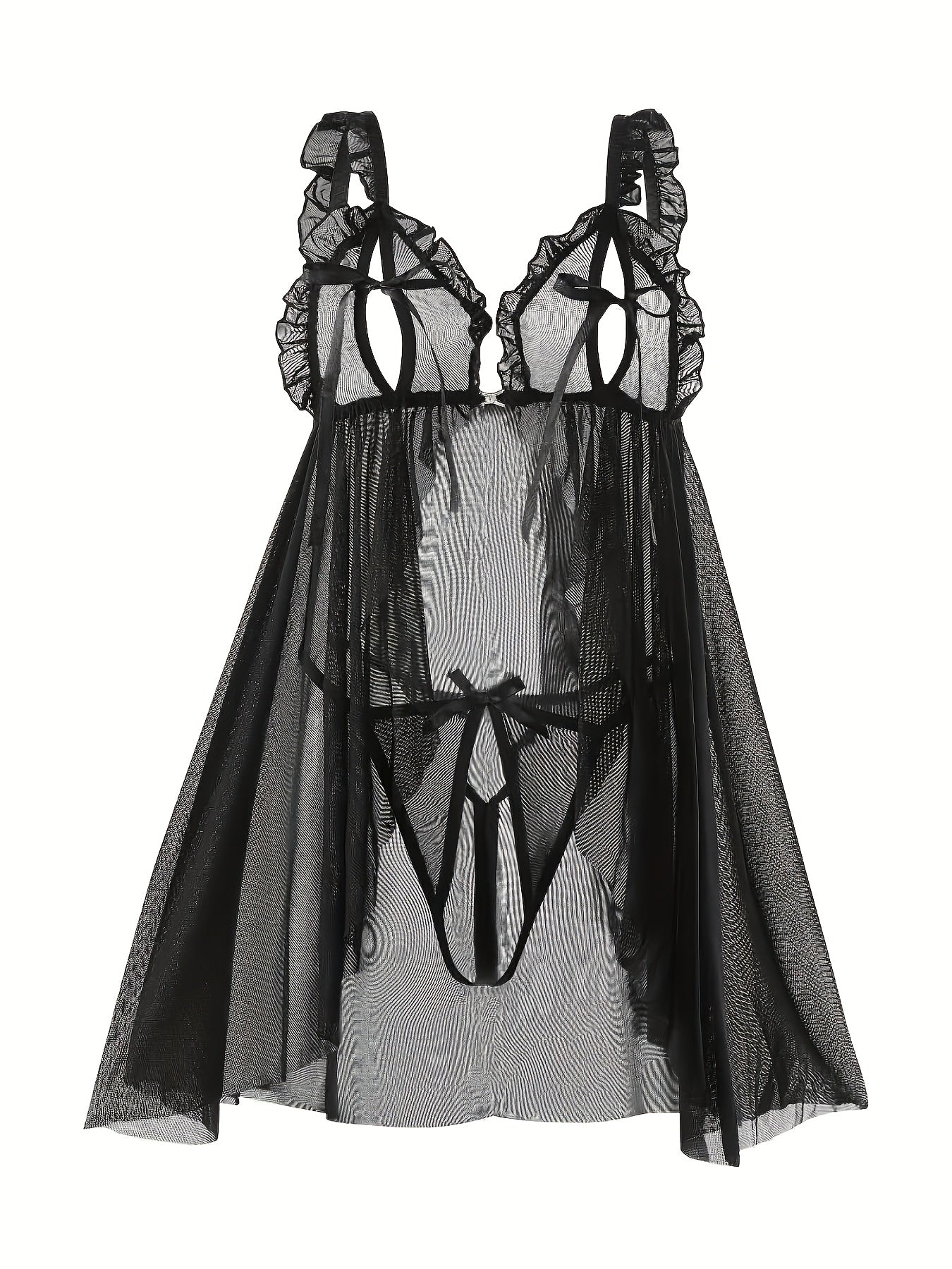 Women's Sheer Mesh Nightgown with Bow Detail Polyester Elastane Light Support Sleepwear