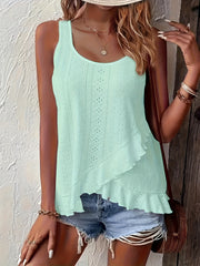 Plus Size Sleeveless Tank Top Ruffled Hem Lace-up Detail Spring Summer Casual