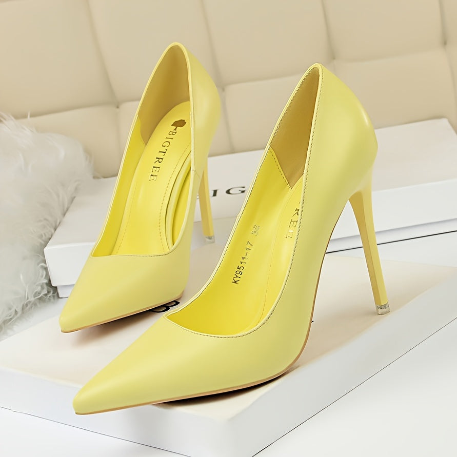 Women's Pointed Toe Stiletto Heels Glossy PU White Platform Pumps