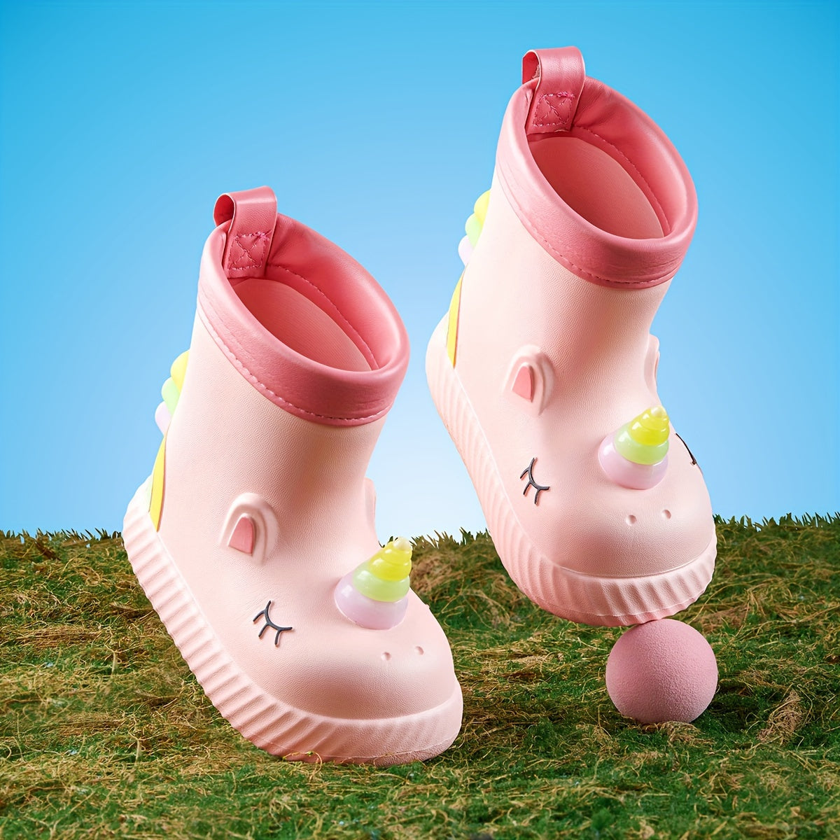 Girls Waterproof Unicorn Rain Boots Pink White EVA Non-Slip Short Casual Outdoor Fall Winter