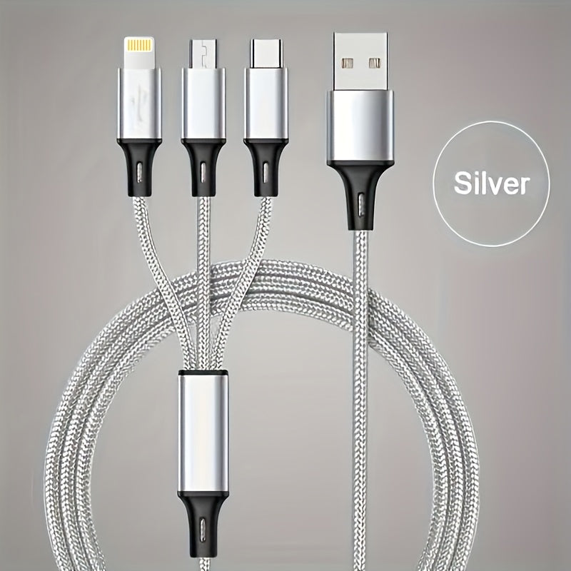Nylon Braided 3-in-1 Fast Charging Cable for Mobile Phones and Tablets 1.2M
