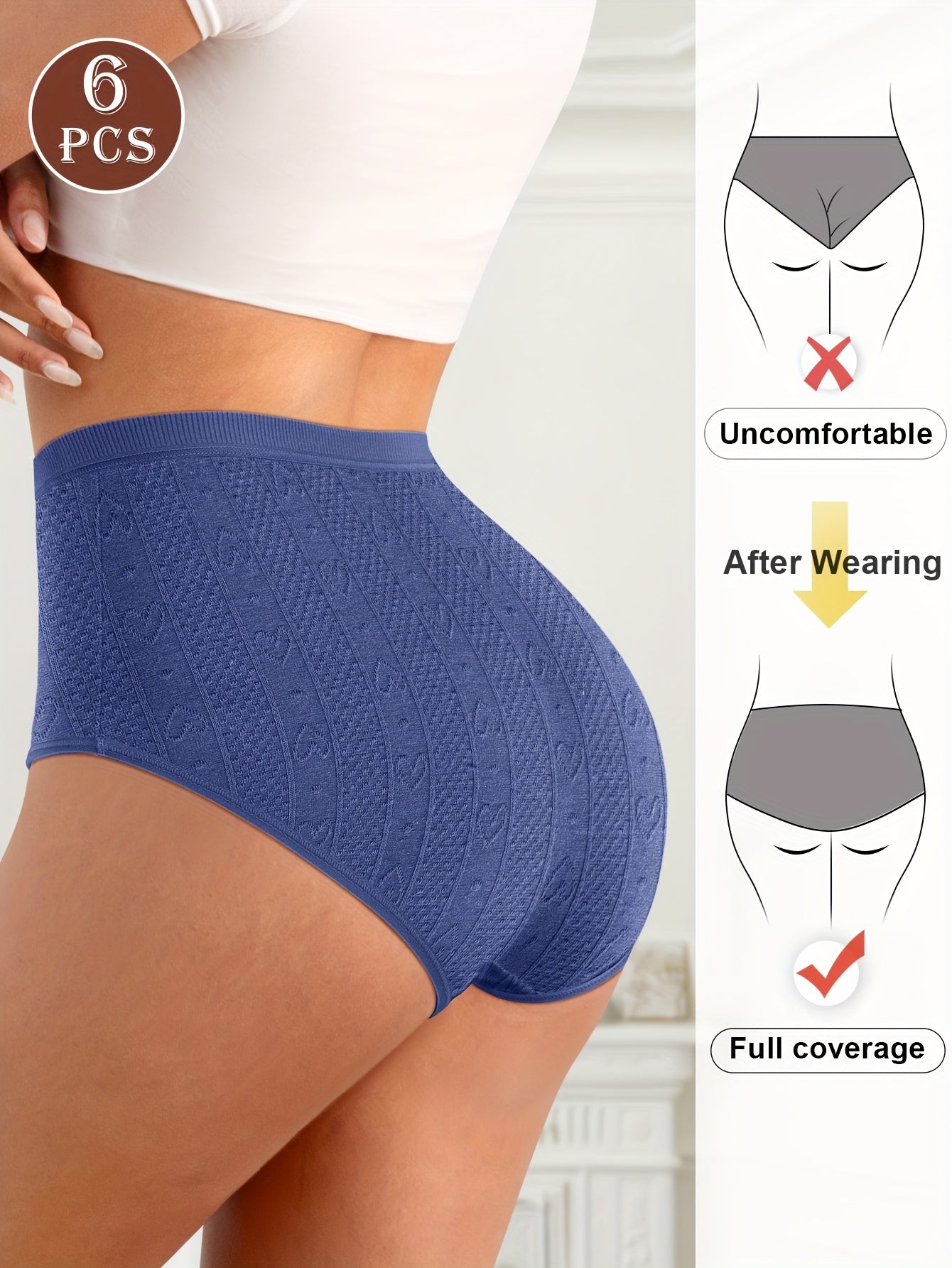 6-комплект женских трусов из хлопка большого размера с высокой талией для контроля живота и подъема ягодиц
