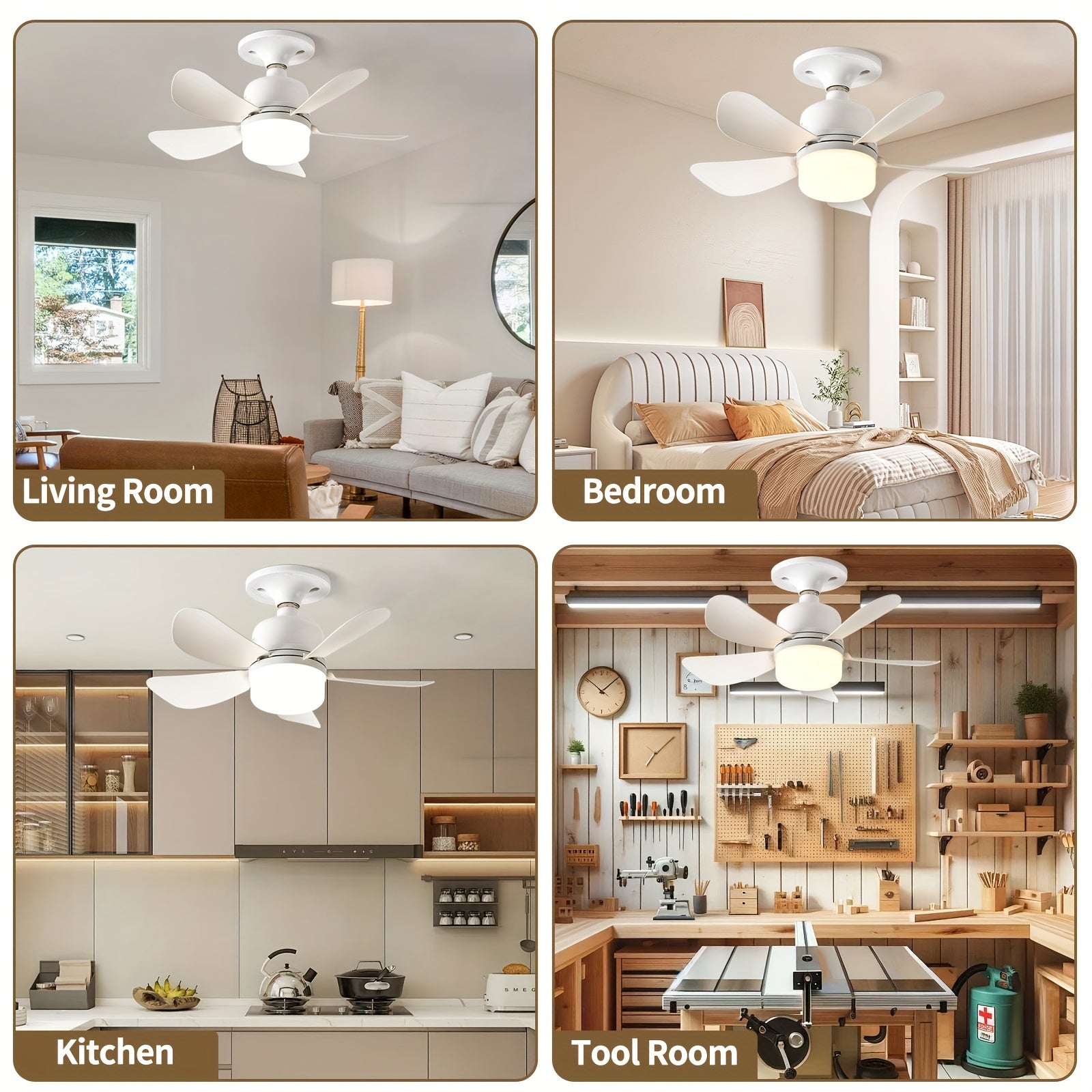 Set of 2 White Smart Ceiling Fans with LED Light, Remote Control, 3-Speed Adjustable