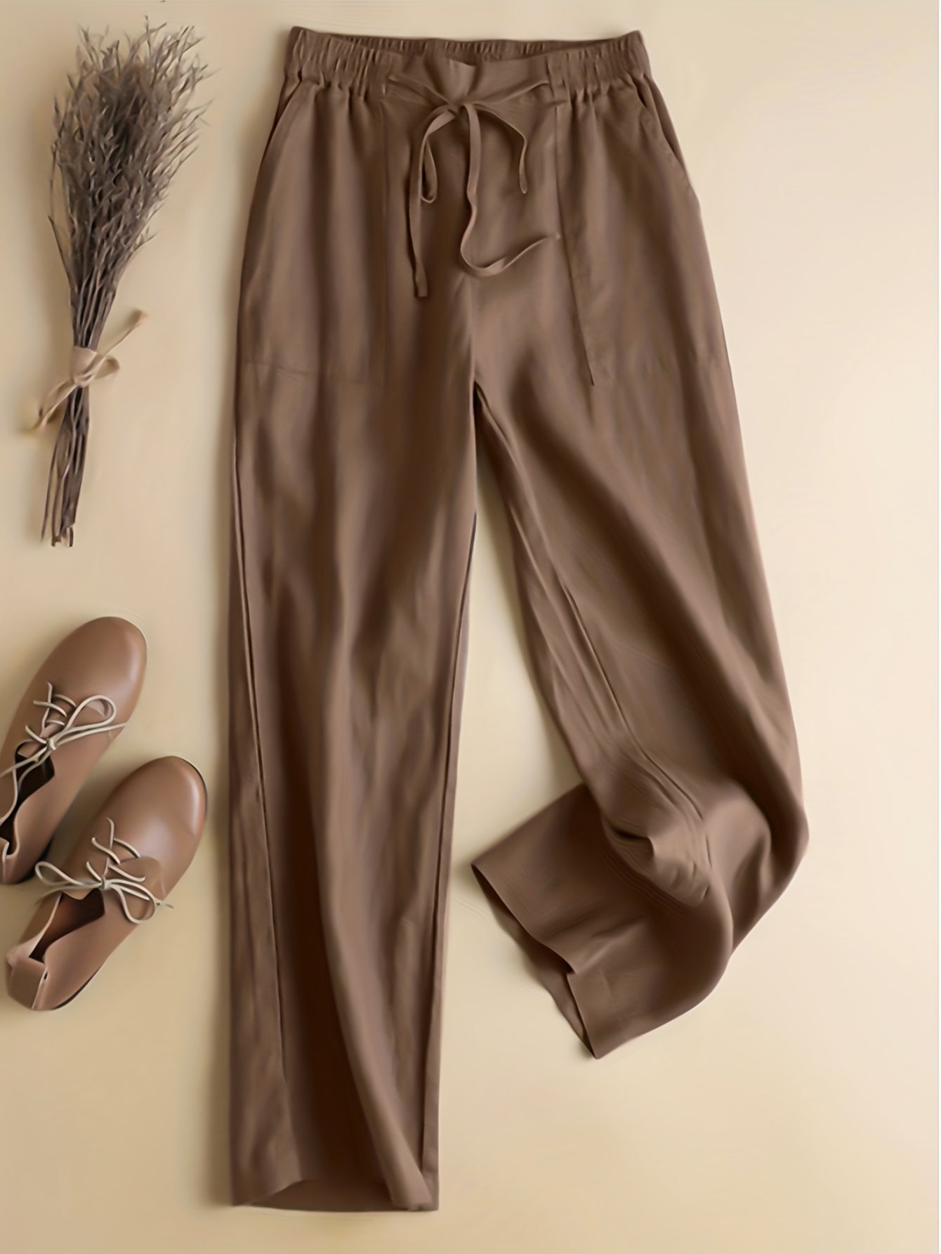 Women's Plus Size Casual Pants with Elastic Drawstring Pockets Solid Polyester