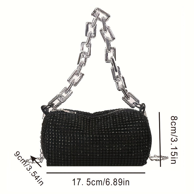 Women's Evening Bag with Chain Straps and Zipper Closure in Silver Gray