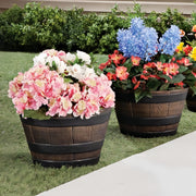 Set of 4 Plastic Flower Pots with Drainage Holes, Barrel Style, Indoor Outdoor