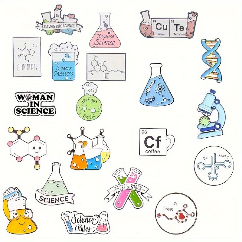 Set of 20 Enamel Science Cartoon Brooches Chemistry Badge Lab Coat Accessories