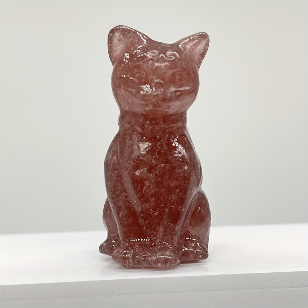 Натуральная кристальная резьба кота для домашнего декора, очаровательный стильный орнамент