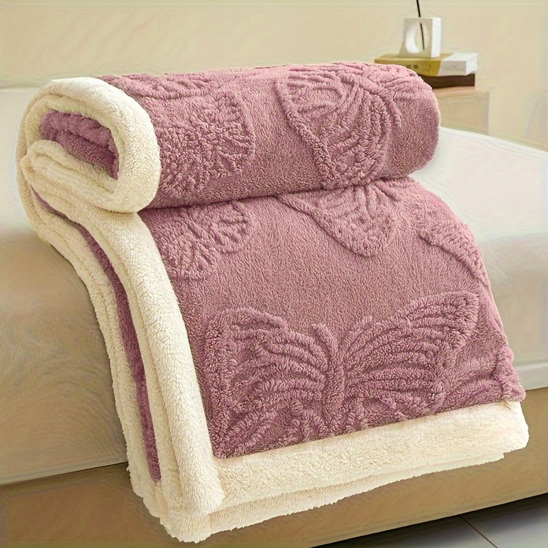 Gray Polyester Throw Blanket Double-Layered Warm Cozy for Year-Round Use
