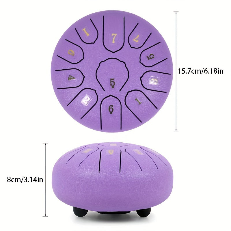 6-Inch 11-Tone Steel Tongue Drum Kit with Bag Mallets Music Book for Meditation Yoga Camping