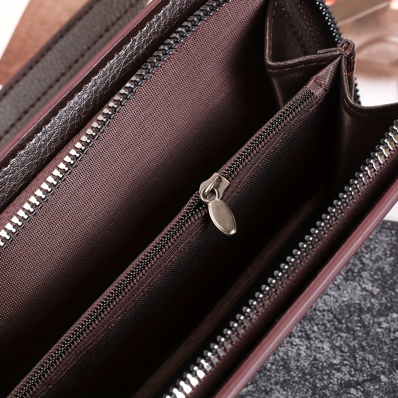 Black RFID Blocking Zipper Bifold Wallet for Men and Women with Card Slots and Detachable Pouch