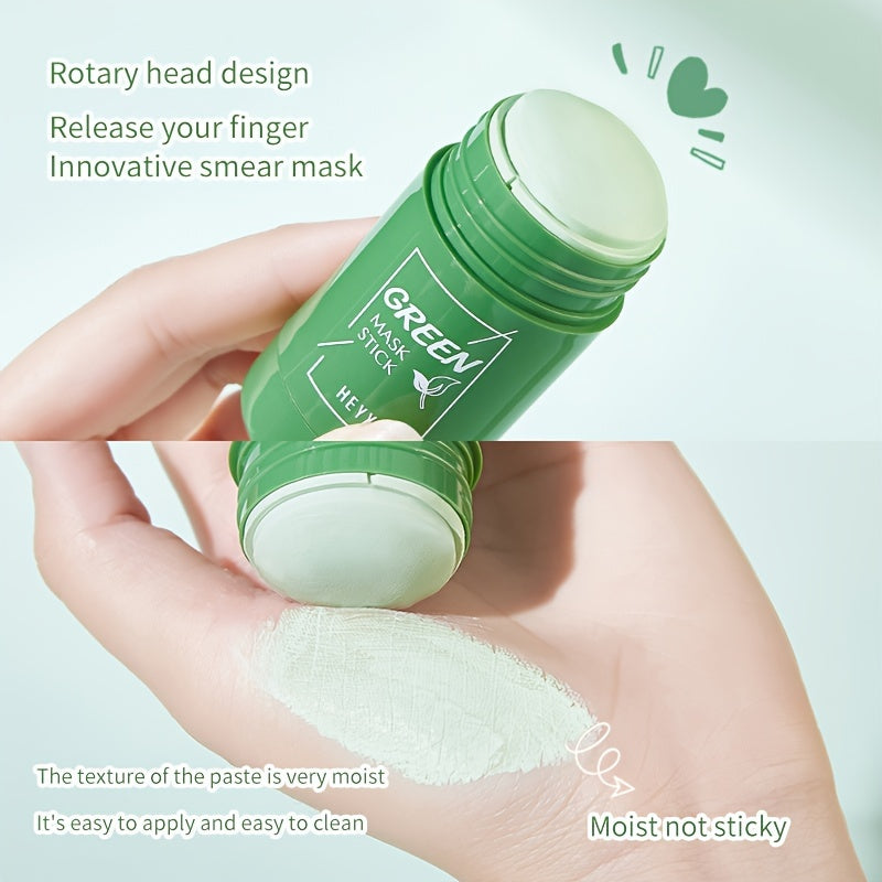 HEYXI Yashil Choy Mud Mask Stick - Namlantiruvchi va Tinchlantiruvchi, Spirtli ichimliklarsiz, barcha teri turlari uchun mos, Peppermint sovutuvchi loy bilan.