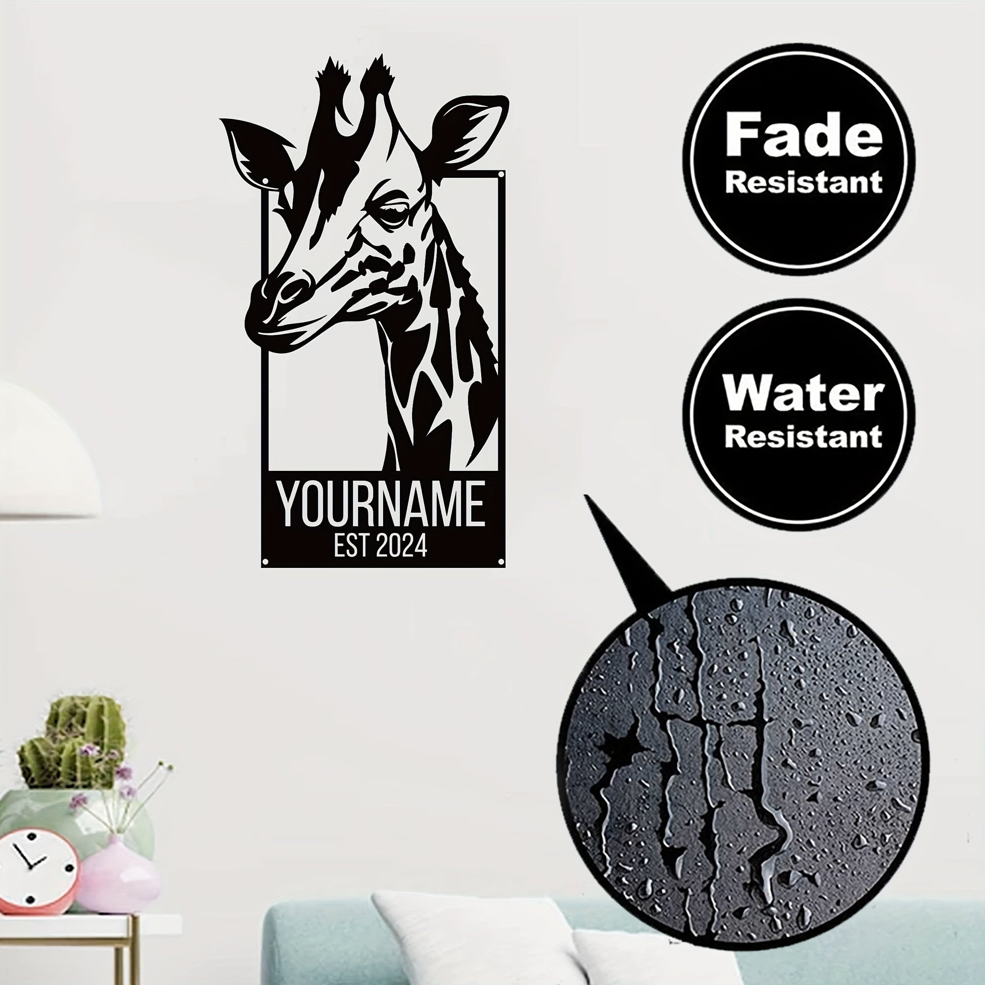 Personalized Giraffe Metal Wall Art Sign Black Indoor Decor Plaque for Adults Teens