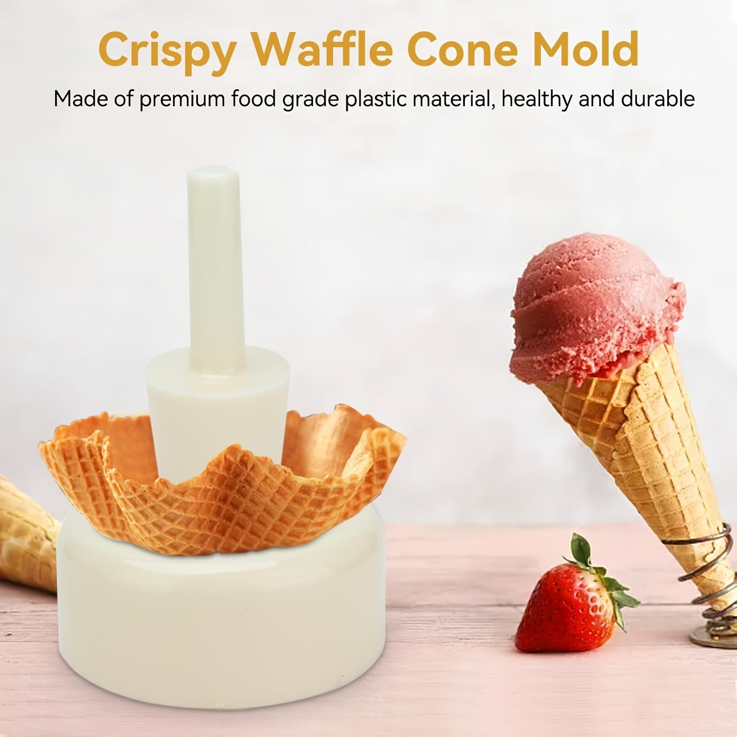 Waffle Cone Maker Kit with Reusable Ice Cream Cone and Egg Roll Molds for Baking