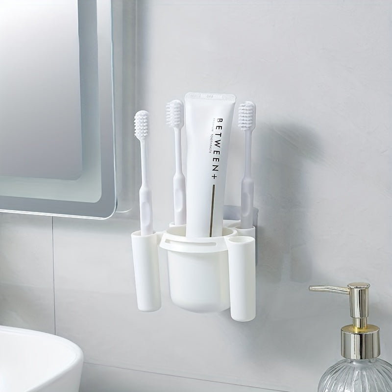 Wall-Mounted Toothbrush and Toothpaste Holder with Water Drainage, Drill-Free