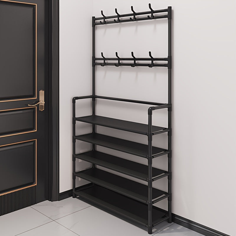 Entryway Organizer with Coat Rack Shoe Storage Hooks and Shelf for Home Entryway