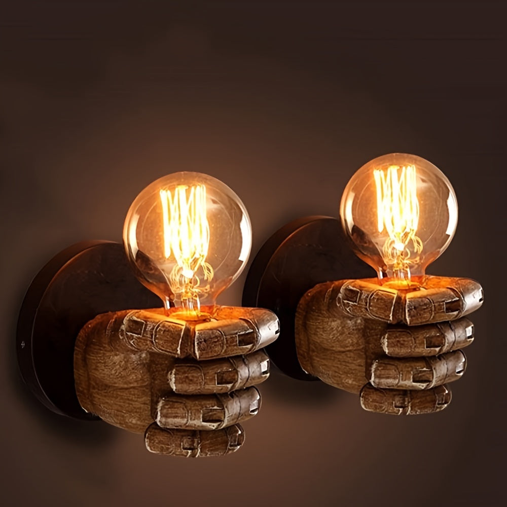 Industrial Style Wall Lamp Resin Fist Design E26 Indoor Brown Tan