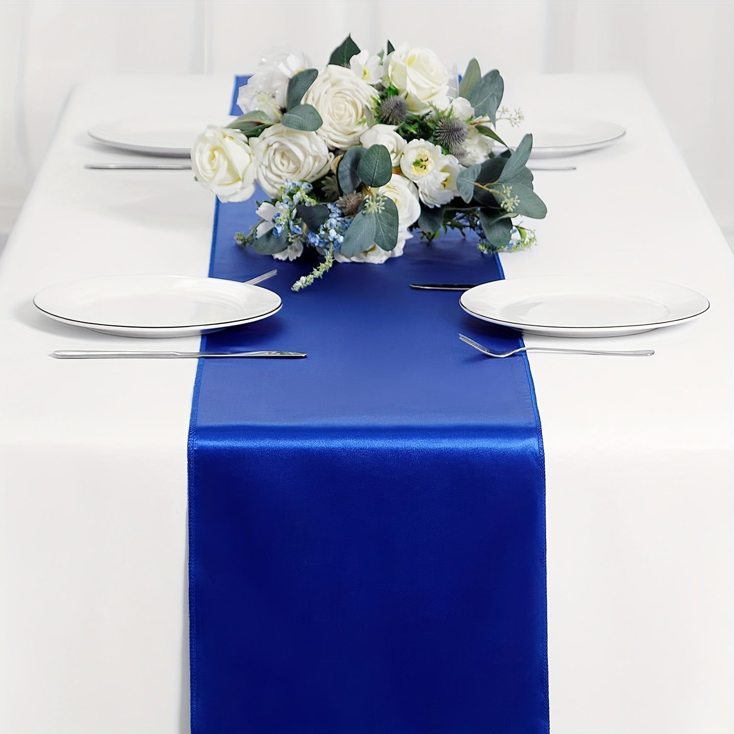 Light Blue Satin Table Runner 30.48 x 274.32 cm for Weddings and Formal Events