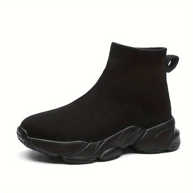Zapatillas altas para mujer de color sólido, zapatillas slip-on de punto, cómodas y elásticas