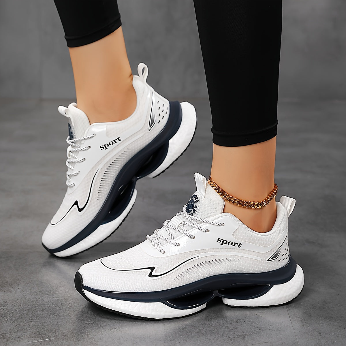 Zapatillas de running ligeras y transpirables para mujer blancas y navy, zapatillas bajas EU 36-45