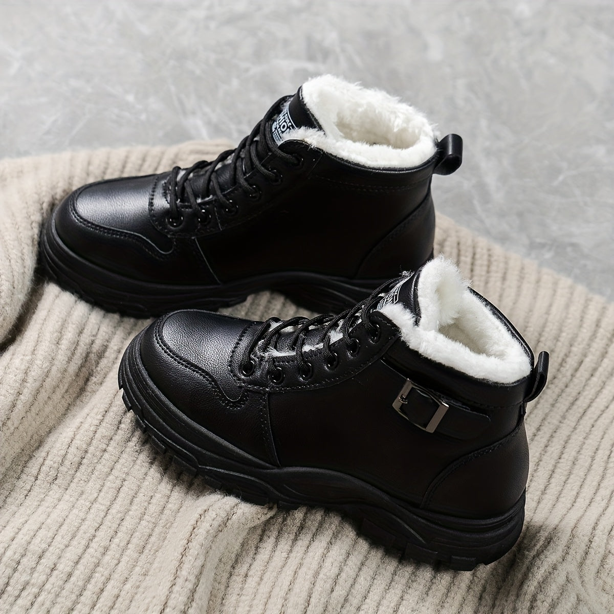 Women's Winter Faux Fur Lined Platform Ankle Boots with Anti-Slip Sole