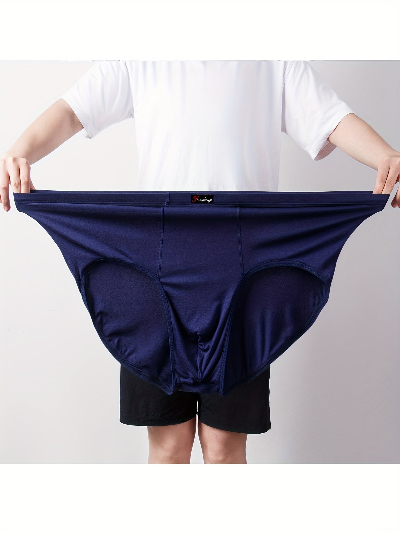 Men's High-Waist Modal Underwear Plus Size Stretchy Briefs for Big and Tall Navy Black Light Blue Dark Gray