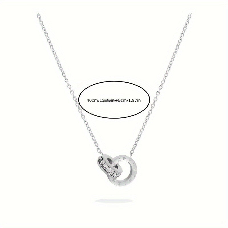 Stainless Steel Jewelry Set with Silver Stones Roman Numerals Bracelet Necklace Earrings