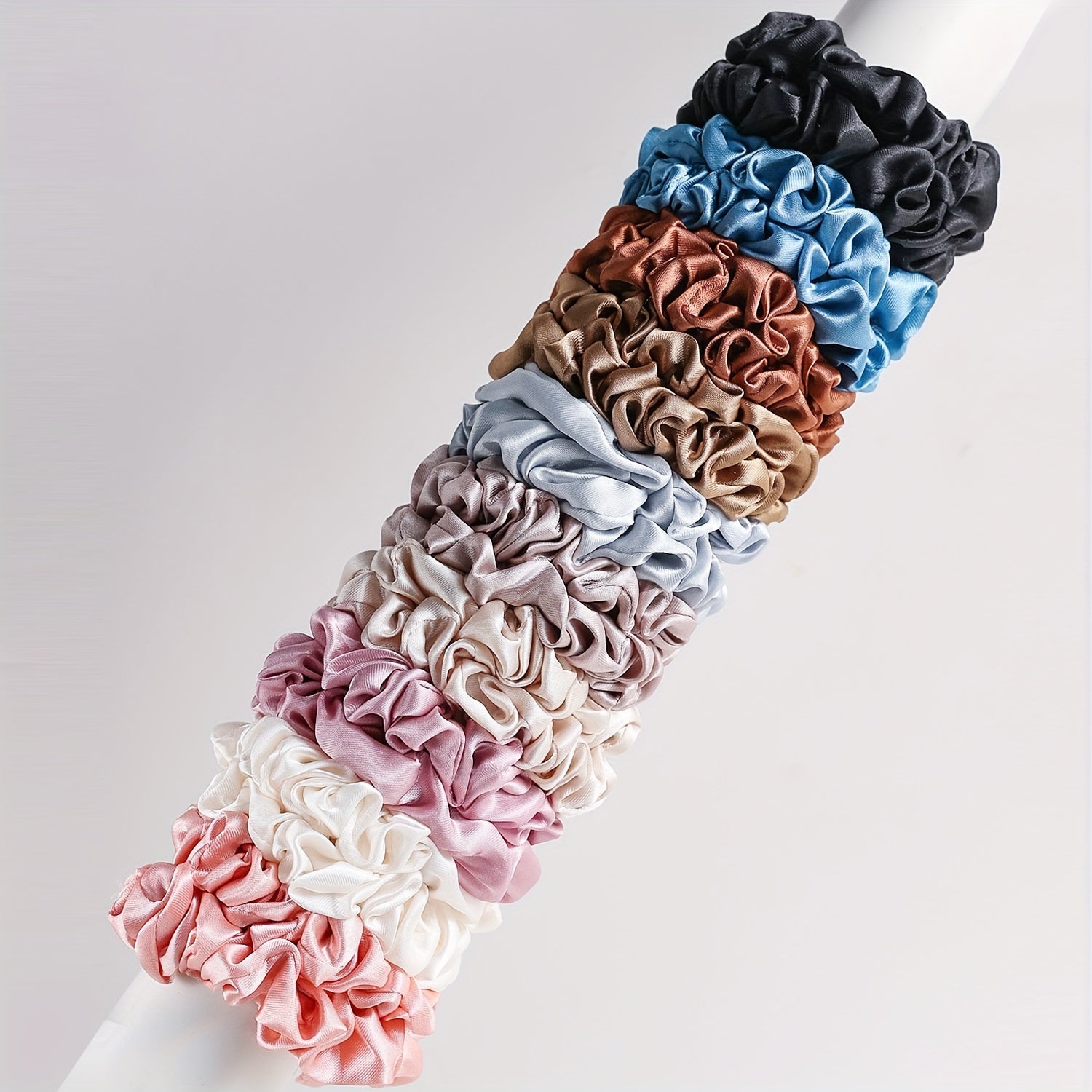 Set of 20 Solid Color Satin Ponytail Hair Ties in Earth Tones