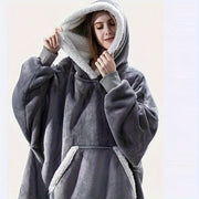 Hooded Sherpa Blanket Loungewear Cozy Wearable Blanket for Cold Weather