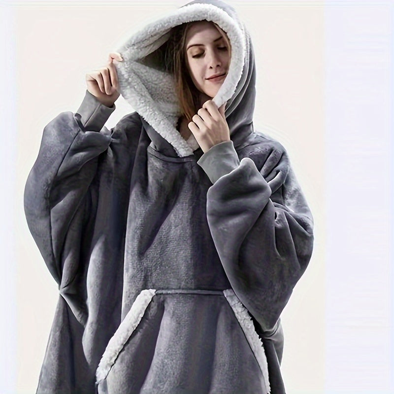 Hooded Sherpa Blanket Loungewear Cozy Wearable Blanket for Cold Weather