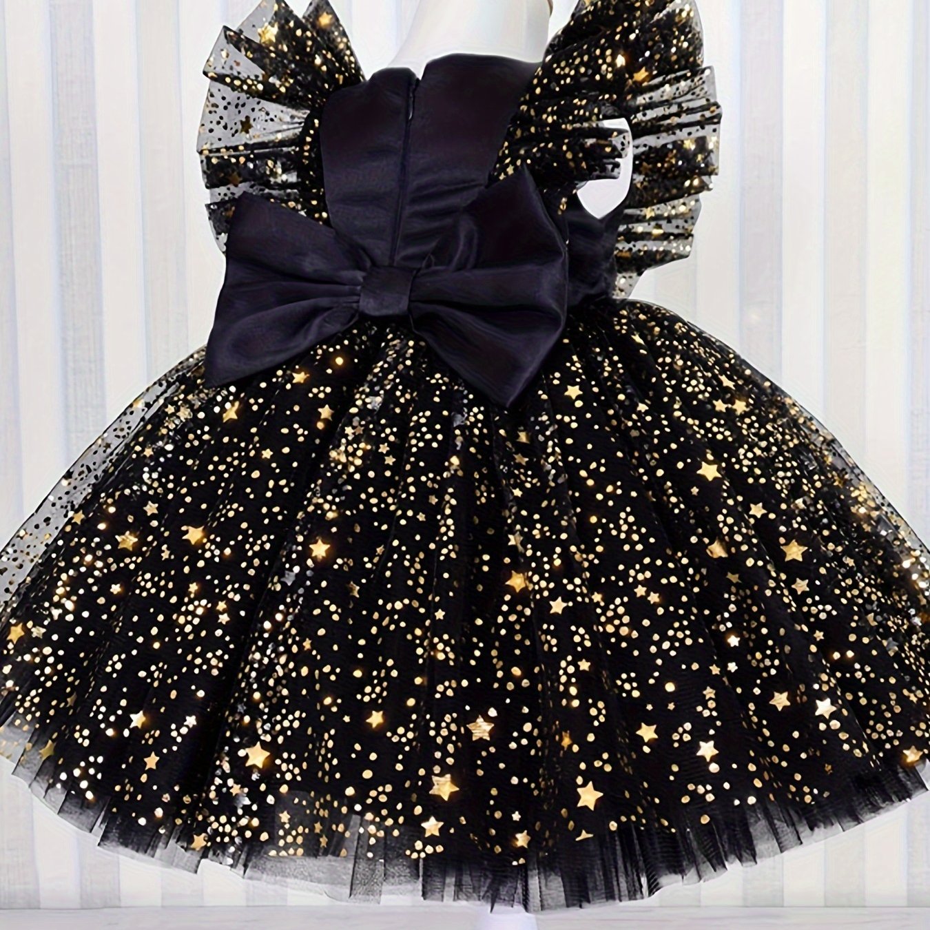 Girls Princess Dress with Flying Sleeves Galaxy Pattern for Birthday Party