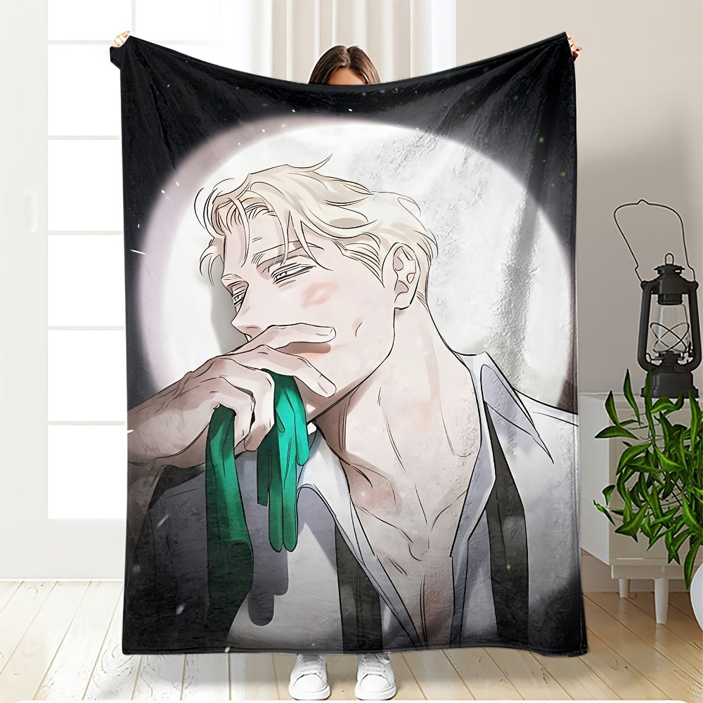 Soft Flannel Fleece Blanket with Anime Digital Print for Bed Sofa and Living Room