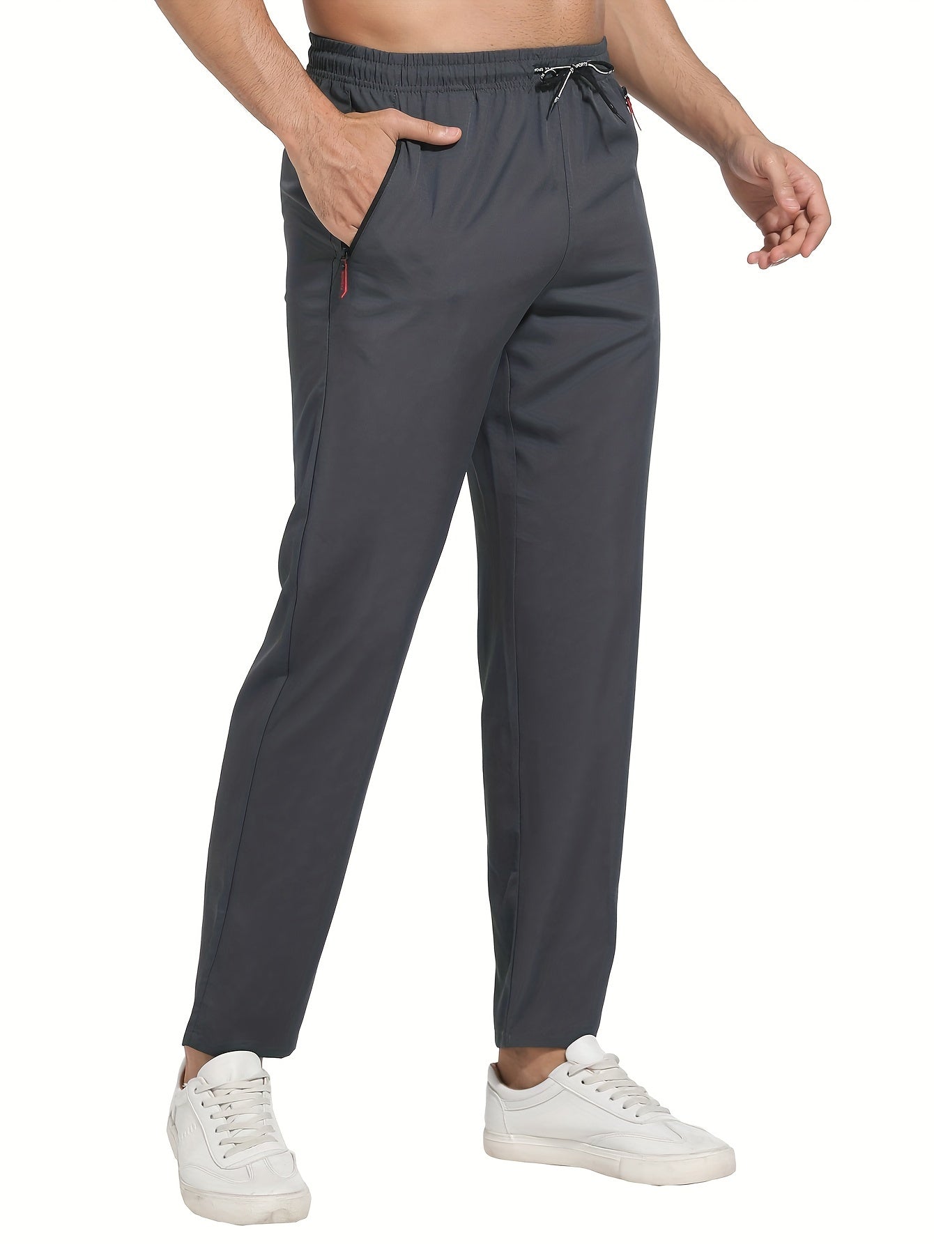 Men's Breathable Quick-Dry Joggers with Zipper Pockets and Drawstring Lightweight Sports Pants