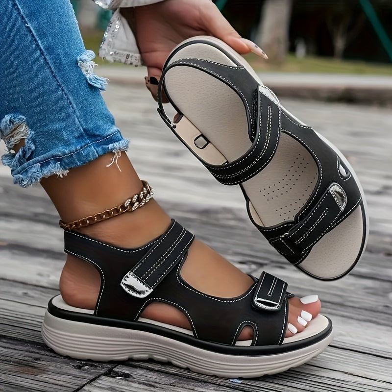 Women's Summer Faux Leather Open Toe Slip-On Flat Sandals