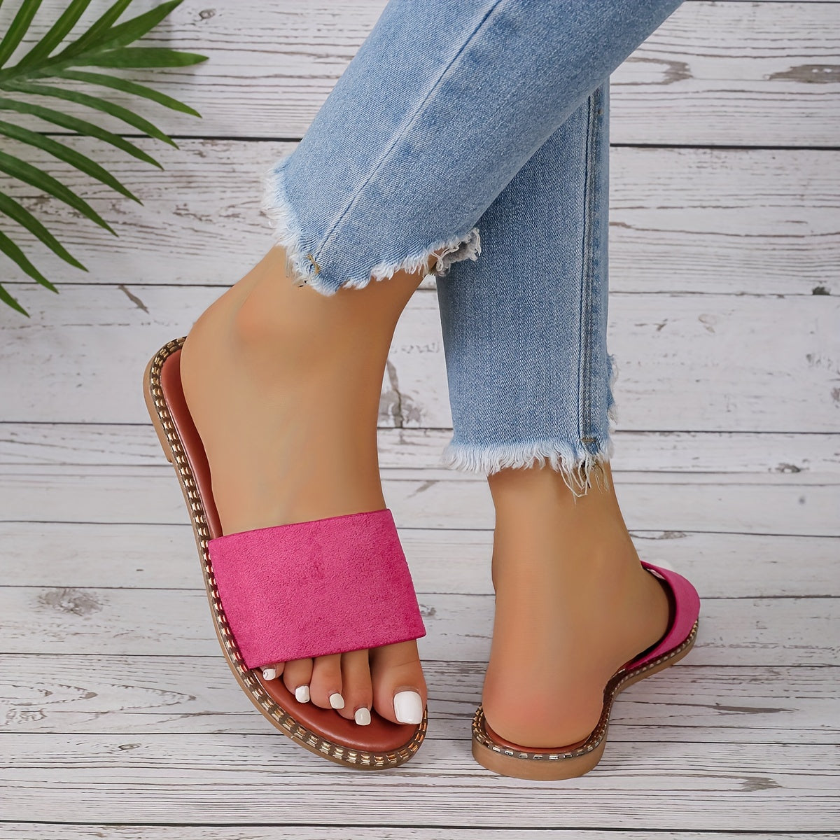 Women's Flat Slide Sandals Open Toe Single Band Slip On Casual Shoes