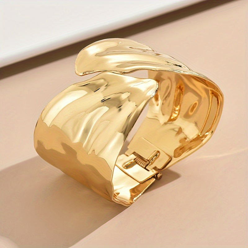 Women's Adjustable Leaf Cuff Bracelet with Geometric Design Minimalist Jewelry