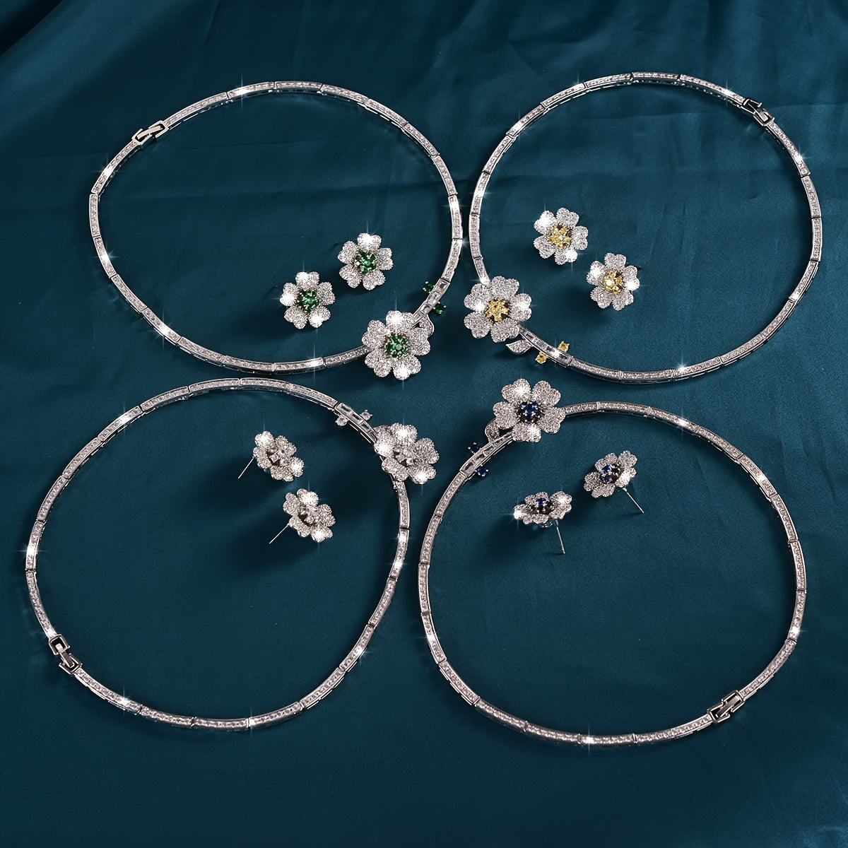 Chiroyli 925 sterling kumush gullar zirconia bilaguzuklari va marjonlar to'plami - Ayollar uchun har kuni kiyish yoki sovg'a sifatida berish uchun mukammal moda aksessuarlari