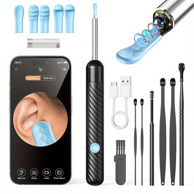 Wireless Visual Earwax Removal Tool with Camera Light Rechargeable Lithium Battery 6 Silicone Scoops