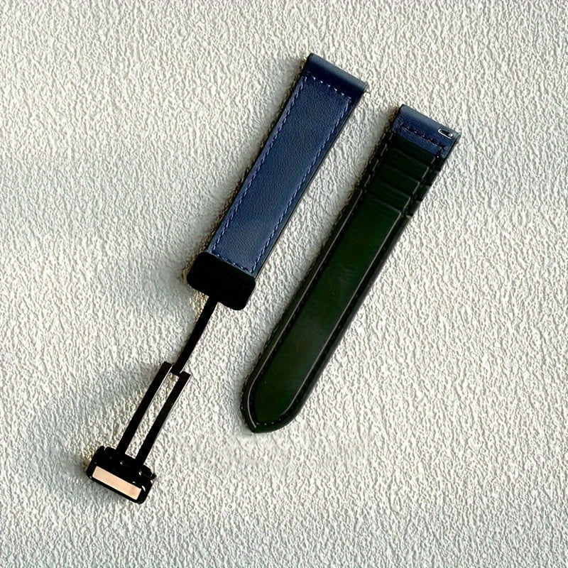 Faux Leather Watch Strap with Foldable Clasp for Galaxy, Huawei, Amazfit Smartwatches