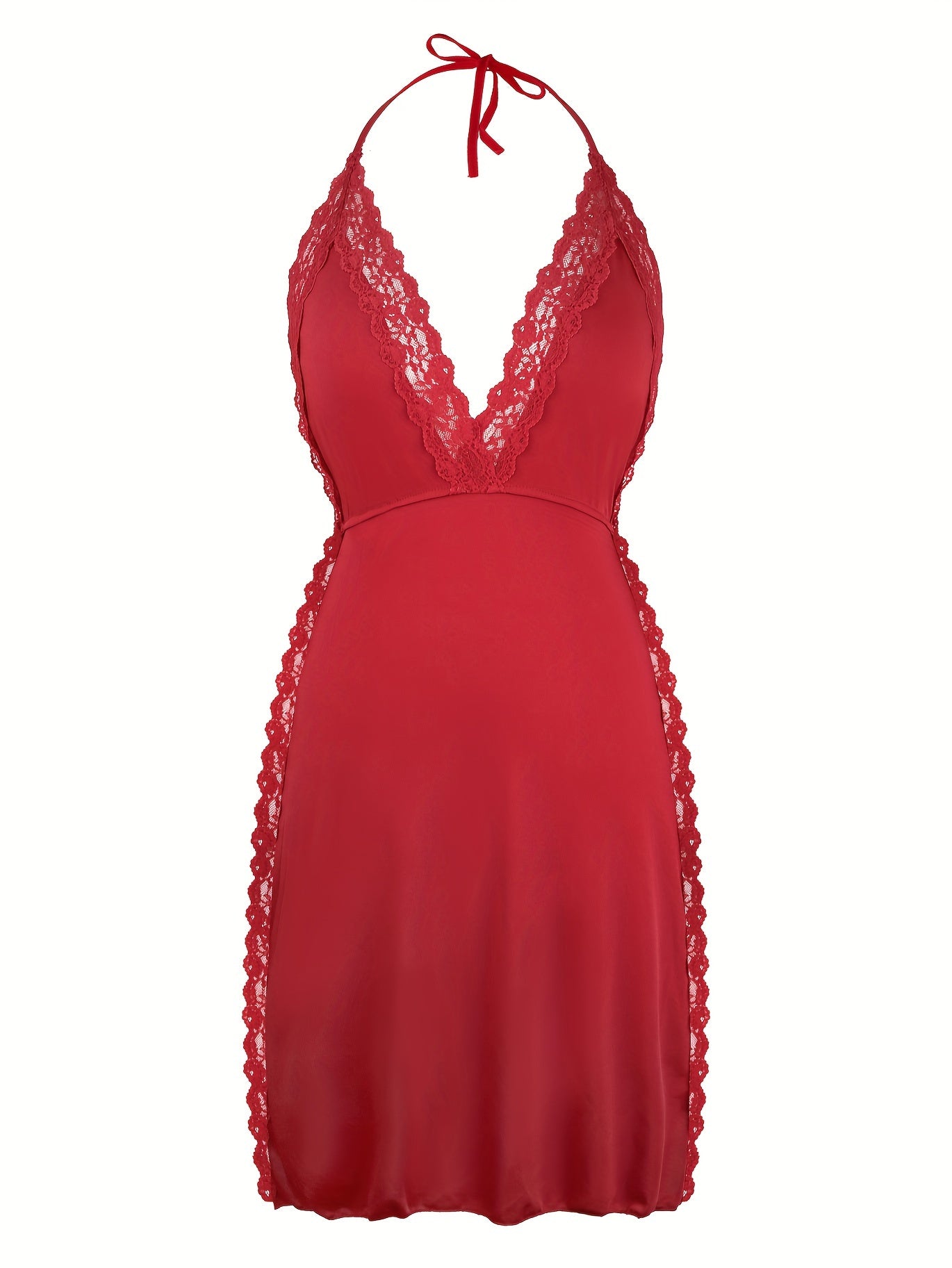 Vestido de encaje negro con escote en V profundo, abertura trasera sin espalda para noche o ropa de dormir