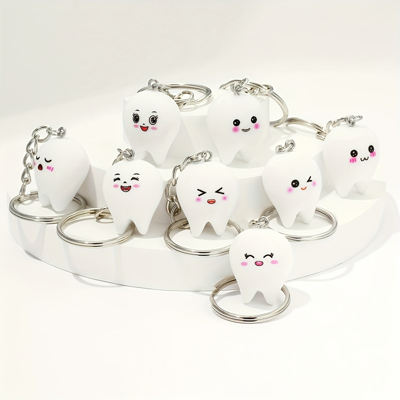 Set of 8 Men's Resin Tooth Keychains Minimalist Novelty Accessories