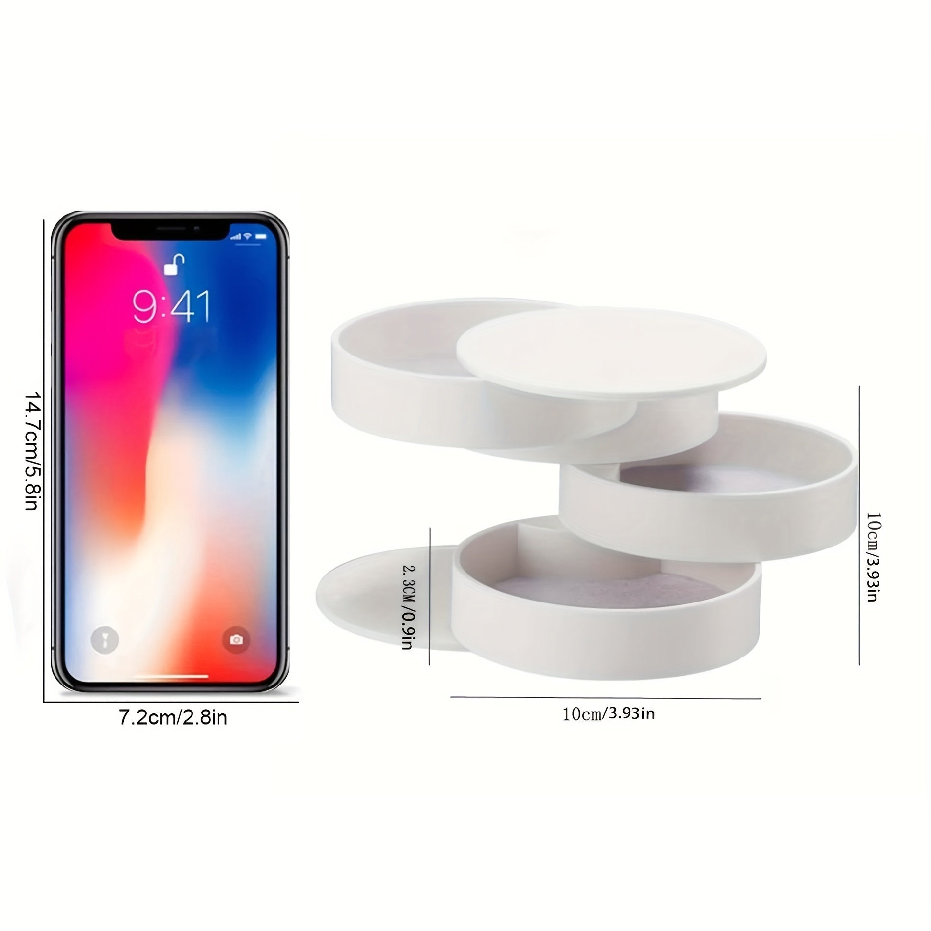 Organizador giratorio de joyas con tapa y ganchos útiles para maquillaje y accesorios