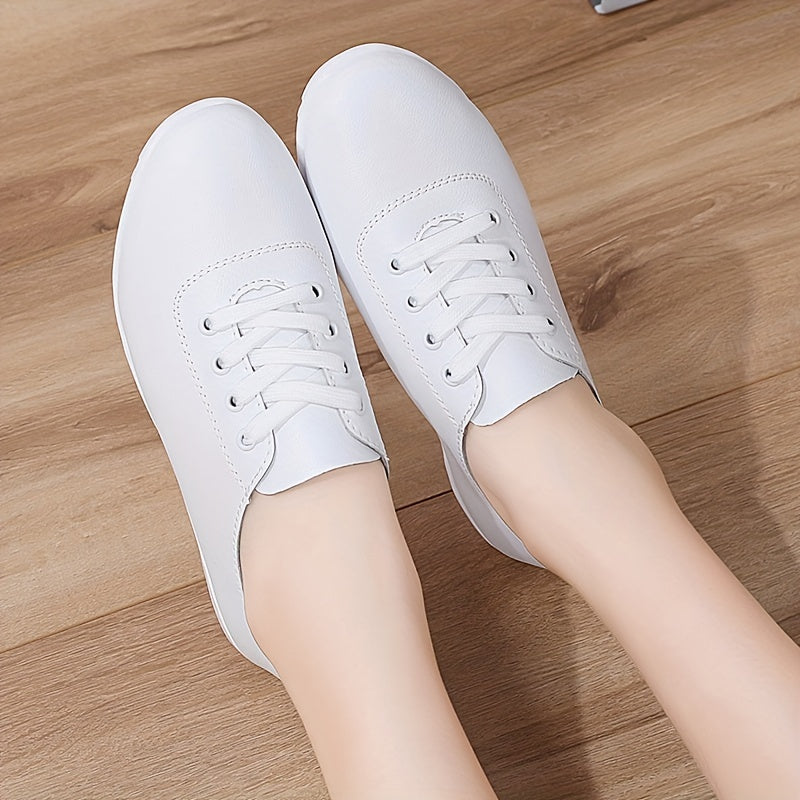 Zapatos planos de cuero sintético para mujer con cordones, ligeros y cómodos