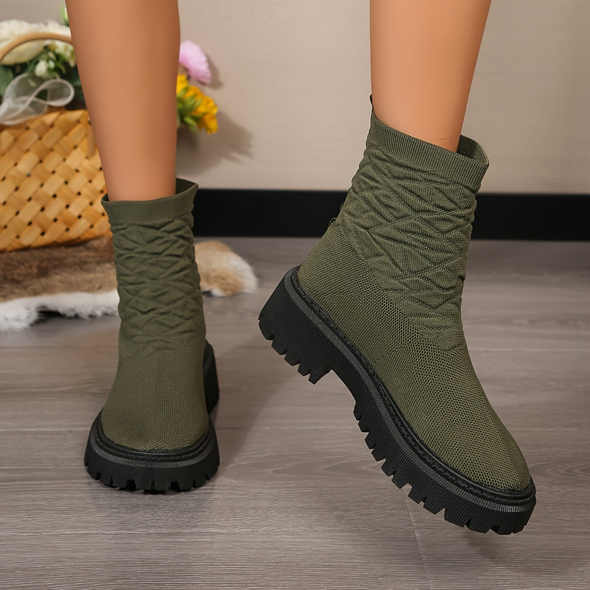 Women's Mid-Calf Comfort Fashion Boots with Chunky Heel and Rubber Sole