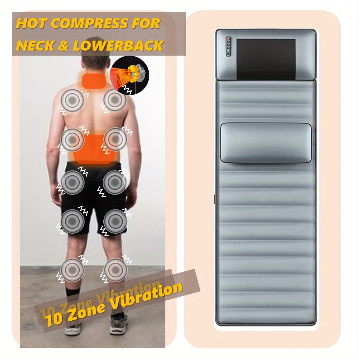 Full Body Massage Bed with Neck Shiatsu Lumbar Support 10-Zone Vibration Gray Upholstery