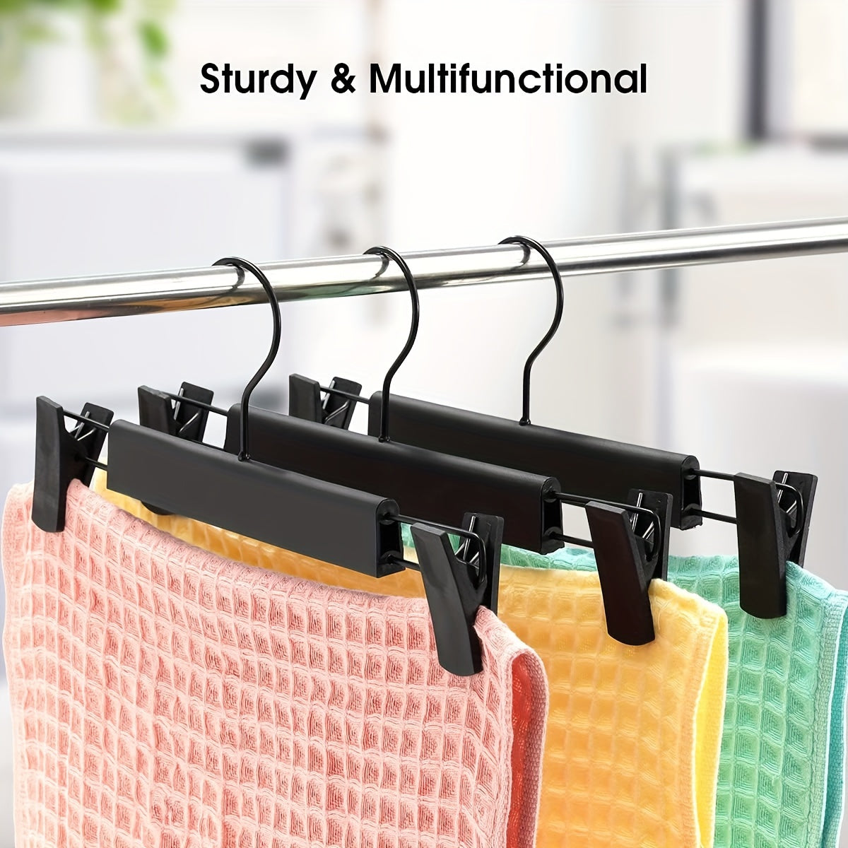 10 Adjustable Anti-Rust Plastic Clothes Hangers for Pants Skirts Tops Black