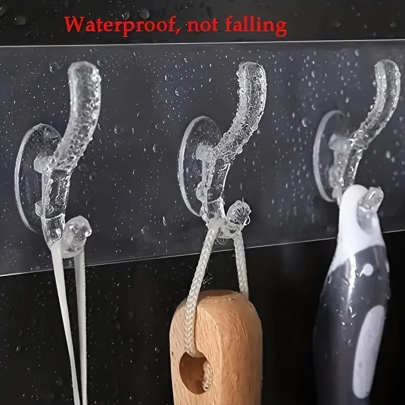 Wall Mount Coat Hooks with Six Linked Adhesive Hooks Waterproof and Oil-Proof Plastic for Home and Kitchen