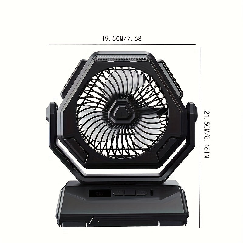 6000mAh batareyali va USB orqali zaryadlanadigan portativ stol ventilyatori - 3 tezlik sozlamalari, LED yoritish, ofis, sayohat va ochiq havoda foydalanish uchun ixcham dizayn - Zaryadlanadigan portativ ventilyator