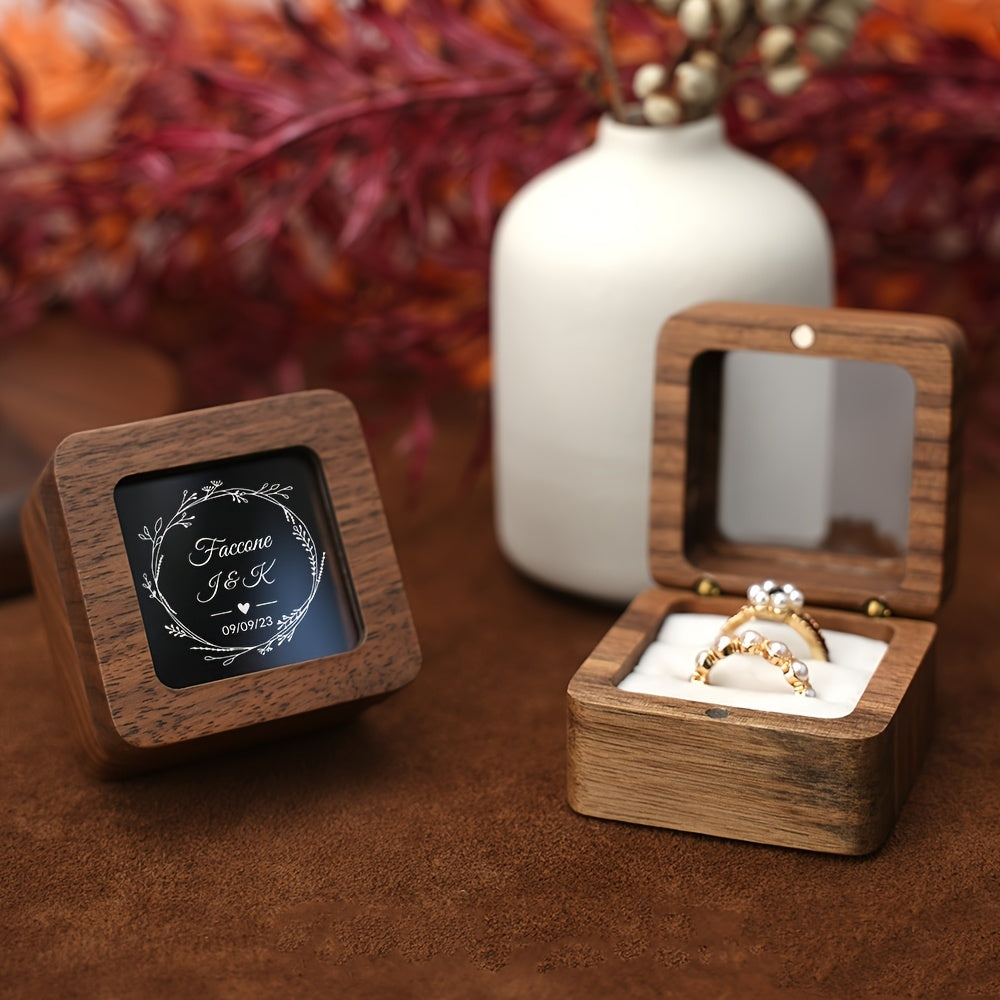 Double Seat Jewelry Box Made of Solid Walnut Wood for Wedding Rings and Proposal Diamonds