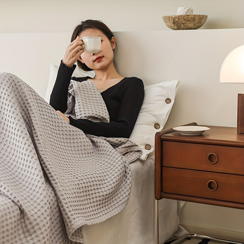 Плед из хлопка с крупной вафельной тканью для кровати, дивана, отдыха